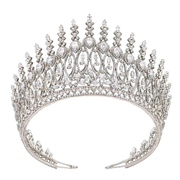 Tall Wedding Tiaras for Bride Large Queen Crowns 5A Cubic Zirconia Princess Brid - Picture 1 of 9
